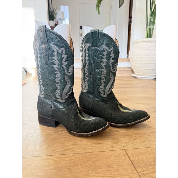 CORRECAMINOS 10.5 Cowboy Boots Exotic STINGRAY emerald green leather boot - Picture 2 of 11
